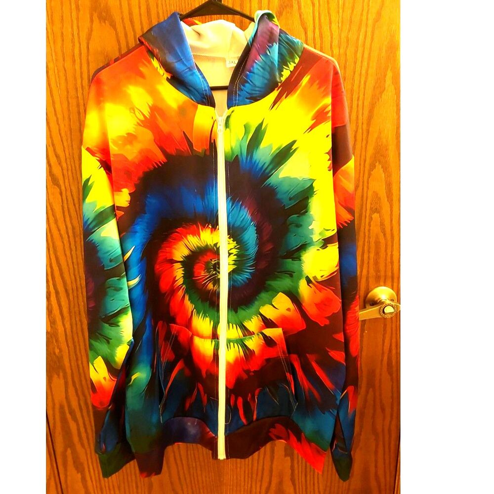 Rainbow Tie Dye Zip Up Hoodie 3XL Psychedelic Festival